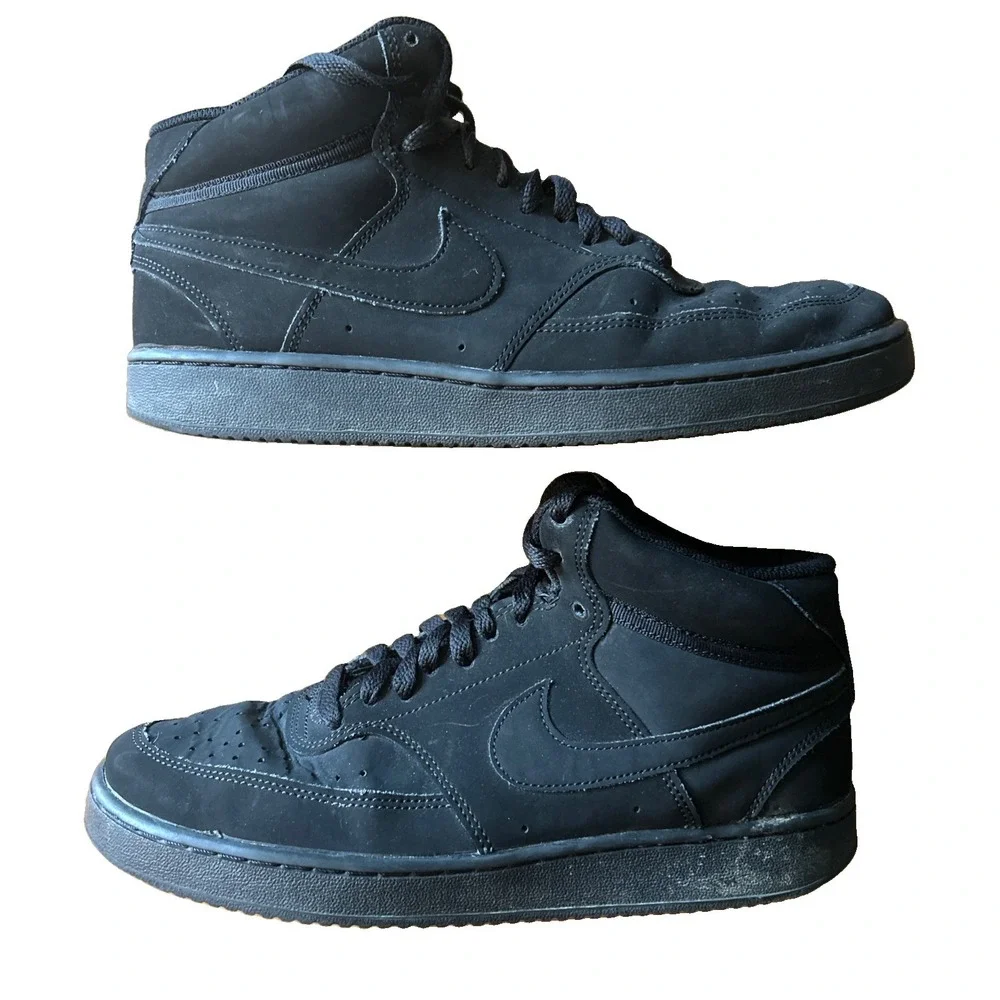 Nike Court Vision Mid Sneaker Shoes Suede Triple Black Mens Size 7.5 CU6620 001